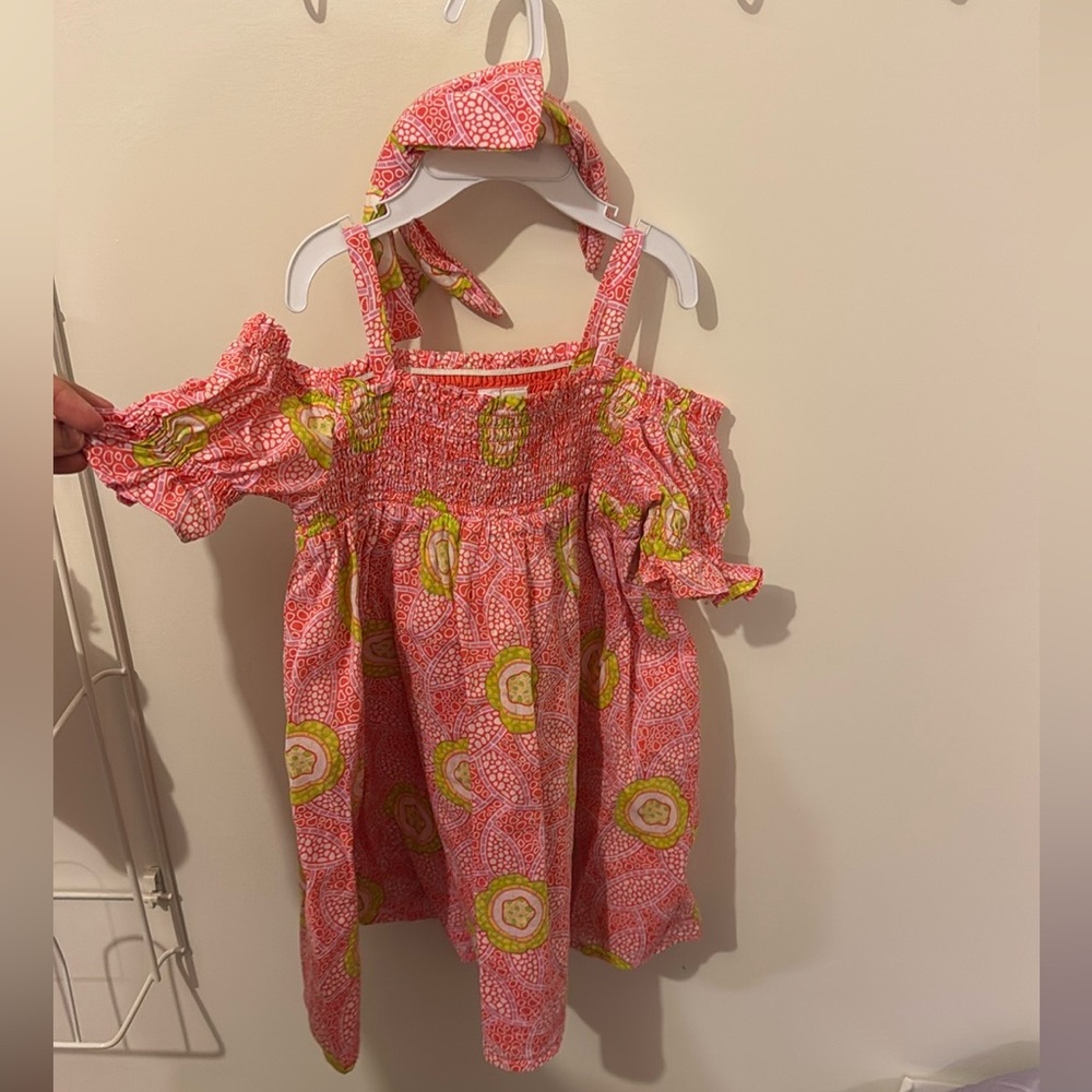 Pink and Green Floral Dress with Headband